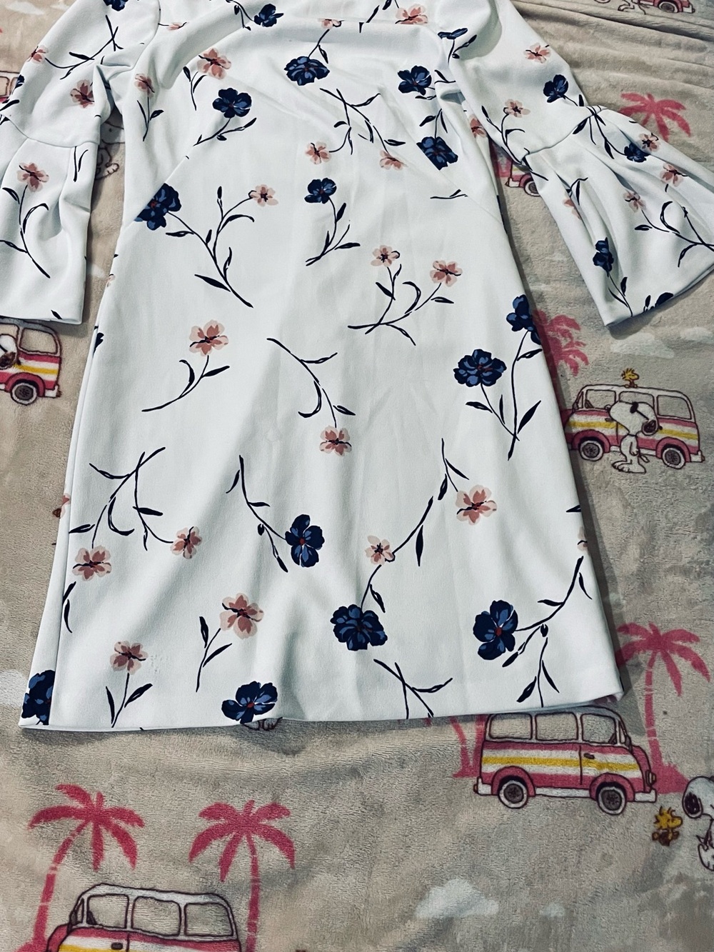 Ralph Lauren White Long-Sleeve Dress with Navy and Blush Floral Print